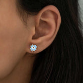Boucles d'oreilles trèfle bleu fluorescent argenté